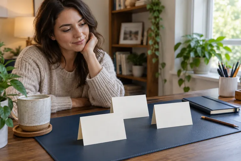 Blank cards for configuration notes. Illustrative customer context.